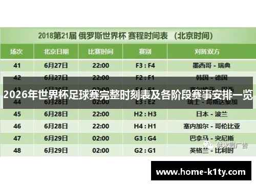 2026年世界杯足球赛完整时刻表及各阶段赛事安排一览