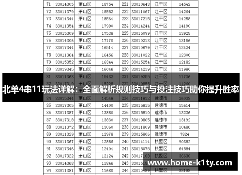 北单4串11玩法详解：全面解析规则技巧与投注技巧助你提升胜率